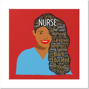 Black Nurse Words in Afro Hair Posters and Art